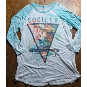 Buckle Society Shirt Adult Large Burnout Sheer Graphic‎ Tee Y2K Baseball Style